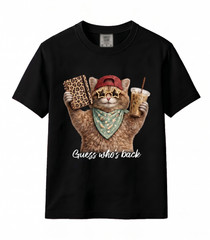 Guess Who’s Back Teacher Cat T Shirt Funny Back To School Graphic Charcoal Tee