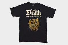 Liquid Death Mens Gold Skull Mountain Water Black Shirt New S-2XL