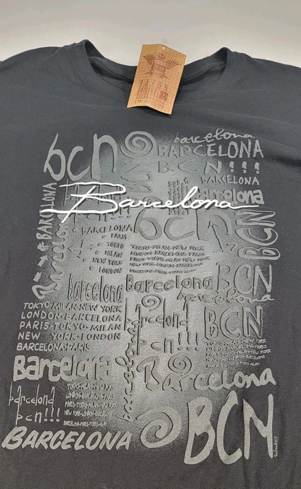 NWT Vintage Spain Barcelona T-Shirt Black Size 3XL Short Sleeve Crew Neck