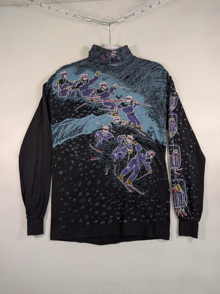 Vintage 90s Kombi Ski Turtleneck Shirt All Over Print AOP Skiers Longsleeve S
