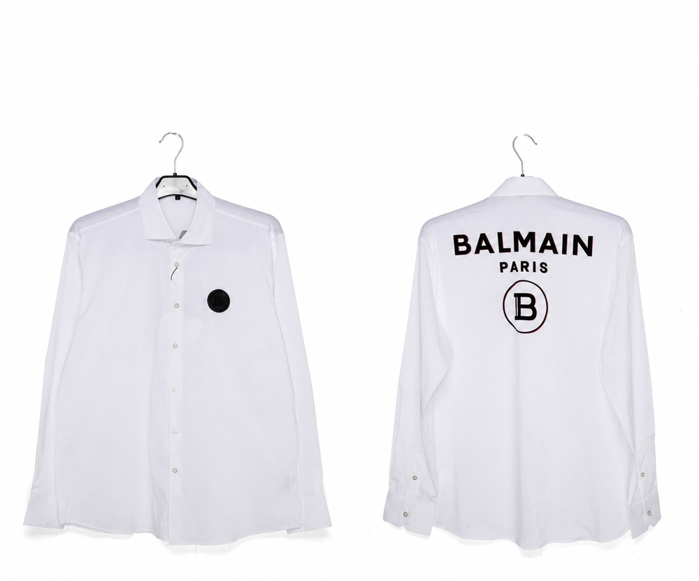 balmain white shirt with Front Logo and printed written on the back