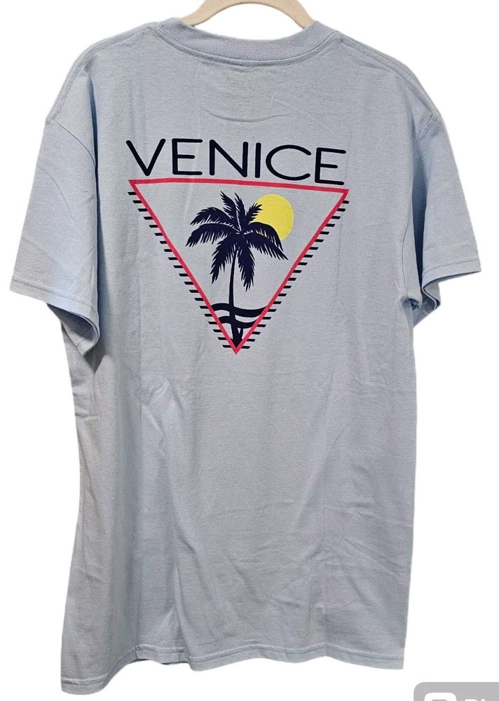 Fresh Vibes Venice T Shirt Med Light Blue Sunset Beach Short Sleeve Casual Nwot