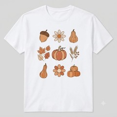 Autumn Harvest Pumpkin And Fall Foliage Collection Minimalist Design T-shirt