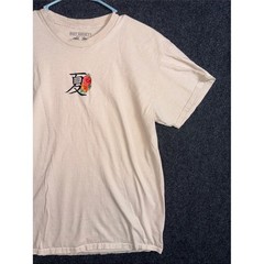 riot society Cream Tee with Embroidered Floral Kanji