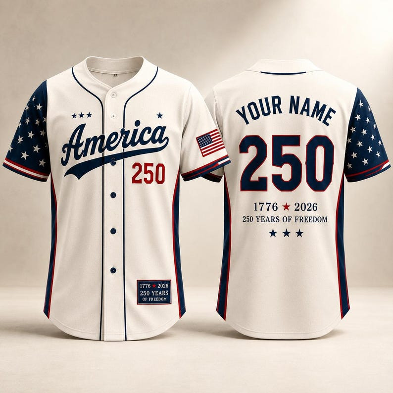 Custom Patriotic Baseball Jersey, 250th USA Name Number Shirt