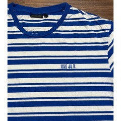 J.Lindeberg Charles Plain Stripe Crewneck T-Shirt Mens Blue White “SMILE” Sz M