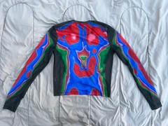 Fever City Red, Blue Black Vibrant Body Heat Map Print Long Sleeve Mesh Tee M