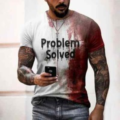 Men’s T Shirts Problem Solved Bloody Print Tees Fashion Horrible Halloween Short