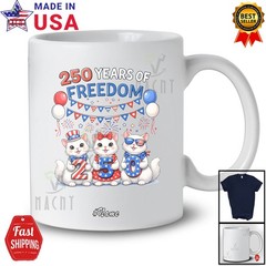 Custom Name 250 Years Of Freedom; Lovely 4th Of July Cat Patriotic T-Shirt