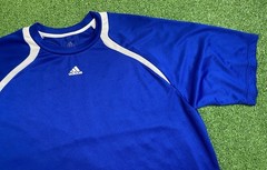 Adidas T Shirt Mens XL Three Stripes Blue Double Sided Polyester Train Climalite