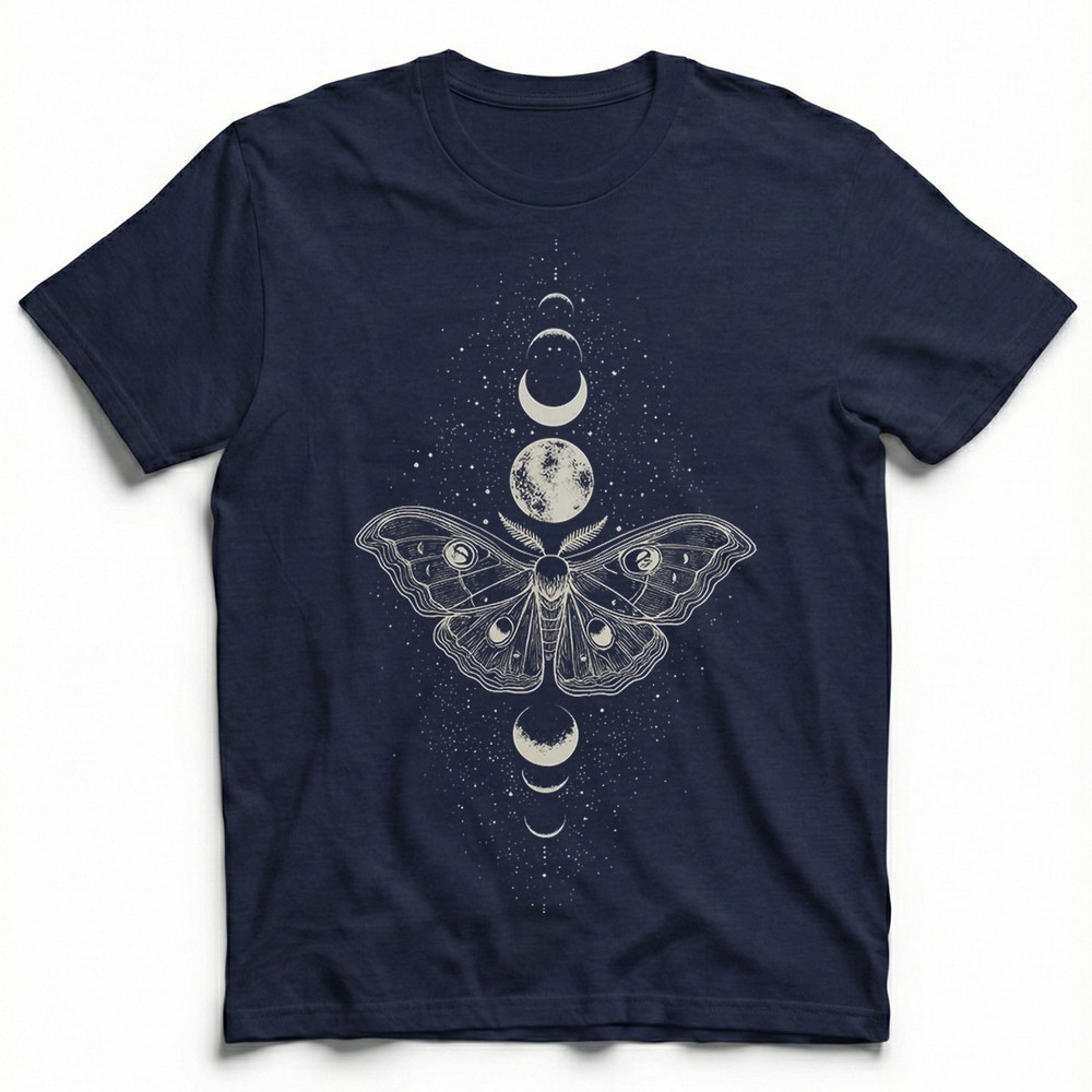Moth Moon Phases Starfield T-Shirt Celestial Lunar Witchy Mystic Night Sky Tee