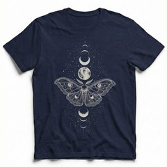 Moth Moon Phases Starfield T-Shirt Celestial Lunar Witchy Mystic Night Sky Tee