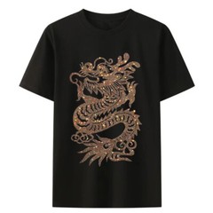 Fashion Dragon Rhinestones Summer Short Sleeve Luxury Men Trend Black T-Shirt