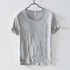 Men’s Raw Edge T-Shirt 100% Cotton Retro Slim Fit Casual O-Neck Lightweight Tee