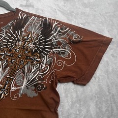 Vintage Affliction T-Shirt Mens XL Brown Los Angeles Cross Goth Wings Grunge Y2K