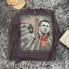 NFL Cleveland Browns Colt McCoy 12 Long Sleeve Shirt XXL Fade Brown Acid Wash FR