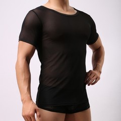 Men’s Sexy Mesh Fishnet Clubwear T Shirt Short Sleeve Muscle Top For Party