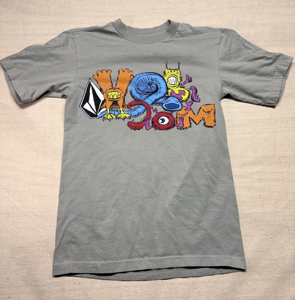 Vintage Volcom Mens Size Small Gray Graphic T Shirt Vibrant Monster Design