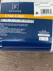NEW! George Tag Free Comfort A-Shirt Men’s, 2XL WHITE, 6-Pack