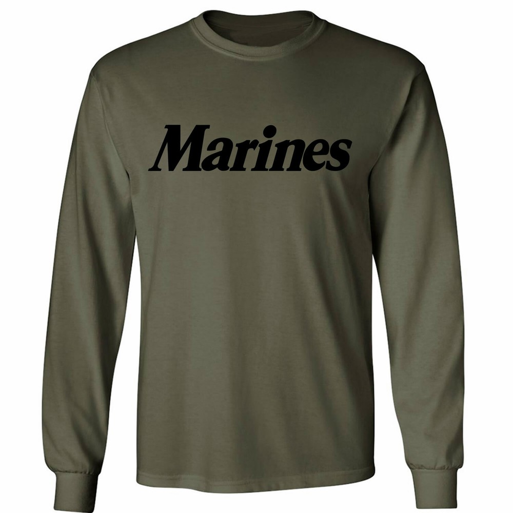 Marines Long Sleeve T-Shirt in military green – Adult Small – 3X-Large