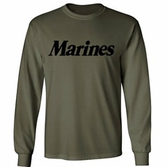 Marines Long Sleeve T-Shirt in military green – Adult Small – 3X-Large