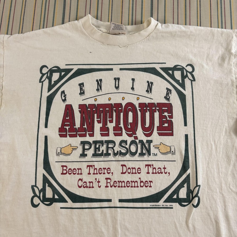 Vintage Antique Person Shirt Mens XL White PK Clothing Co Birthday Tee 1993