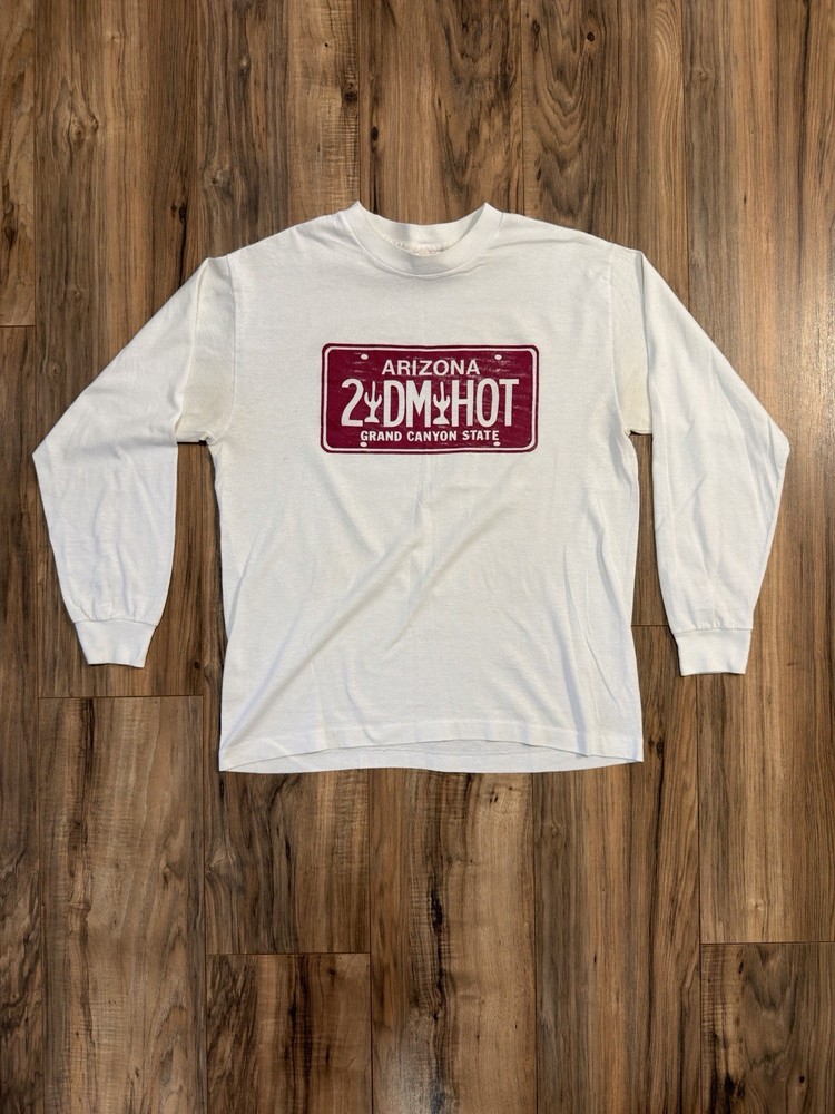 Vintage 90s Arizona License Plate Single Stitch White Long Sleeve Shirt Large