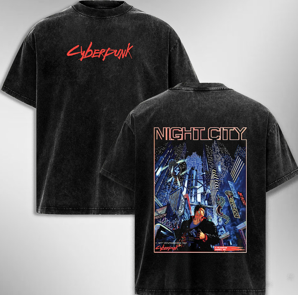 Night City vintage video game shirt, Heavyweight Graphic Tee Dark Streetwear