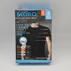 5 Pack SKORA Real Run Men’s Medium Crew Neck White Cotton T Shirts with Logo