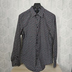 Perry Ellis Men’s SMALL Buttom Up Shirt Long Sleeve Navy/Flowers 100% Cotton