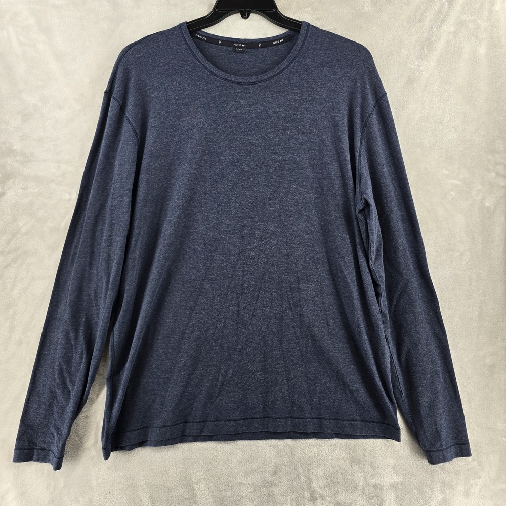 Public Rec Go To Long Sleeve Crewneck Shirt Heather Navy Pima Cotton Size 2XL