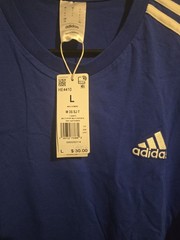 Adidas Men’s Essentials 3-Stripes T-Shirt – HE4410 LARGE L Blue White Stripes