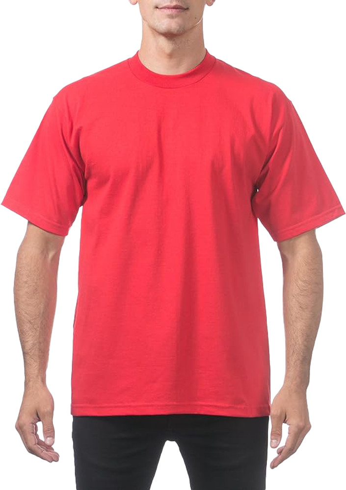 1x Pro Club Men’s Heavyweight T-Shirt Crew Neck Plain Blank Short Sleeve Tee Red
