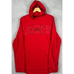 Under Armour Men Hoodie Tee T-Shirt Medium Red Graphic Print Stretch Long Sleeve