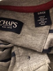 CHAPS Mens Long Sleeved T-Shirt Size Small Gray Navy Stripe Longer Length New