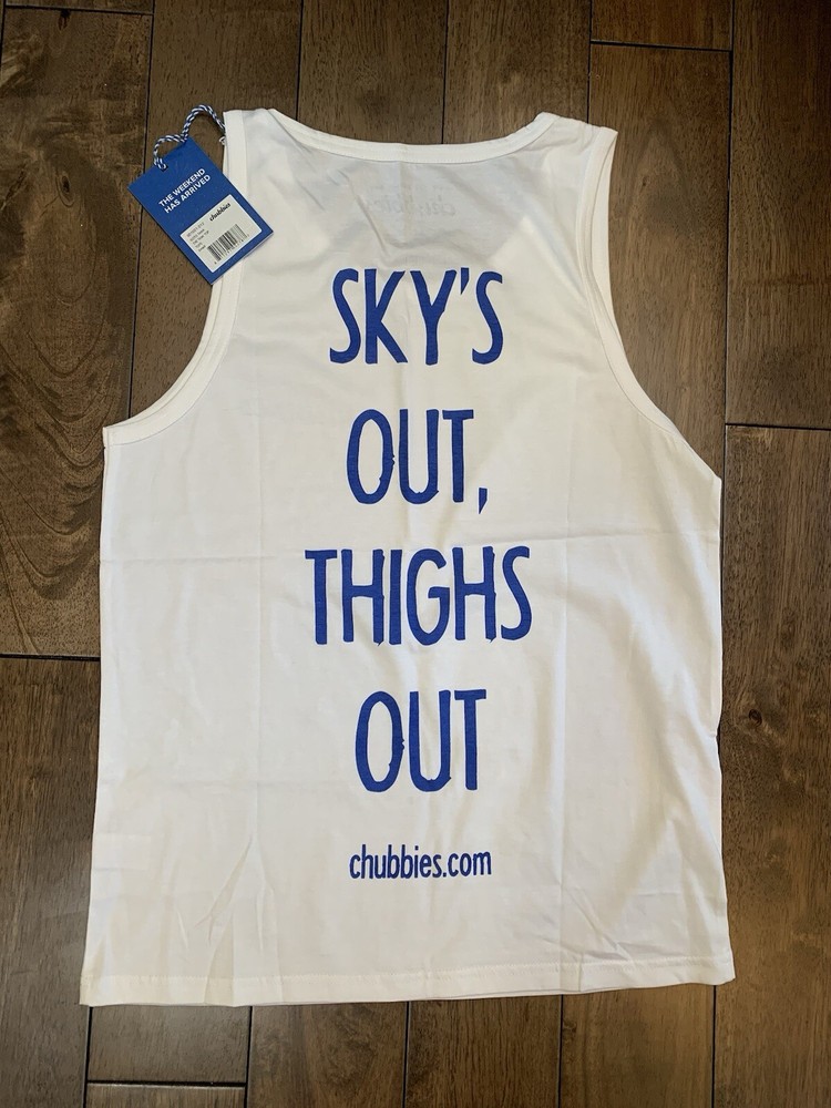 Chubbies Tank Top Adult SMALL S White Sleeveless Sky’s Out Thighs Out Mens NWT