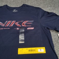 Nike Shirt Mens Medium Navy Blue Red Spell Out Sportswear Cotton New Tee 50