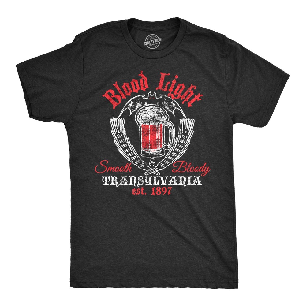 Mens Blood Light T Shirt Funny Halloween Beer Parody Vampire Tee for Guys