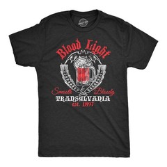 Mens Blood Light T Shirt Funny Halloween Beer Parody Vampire Tee for Guys