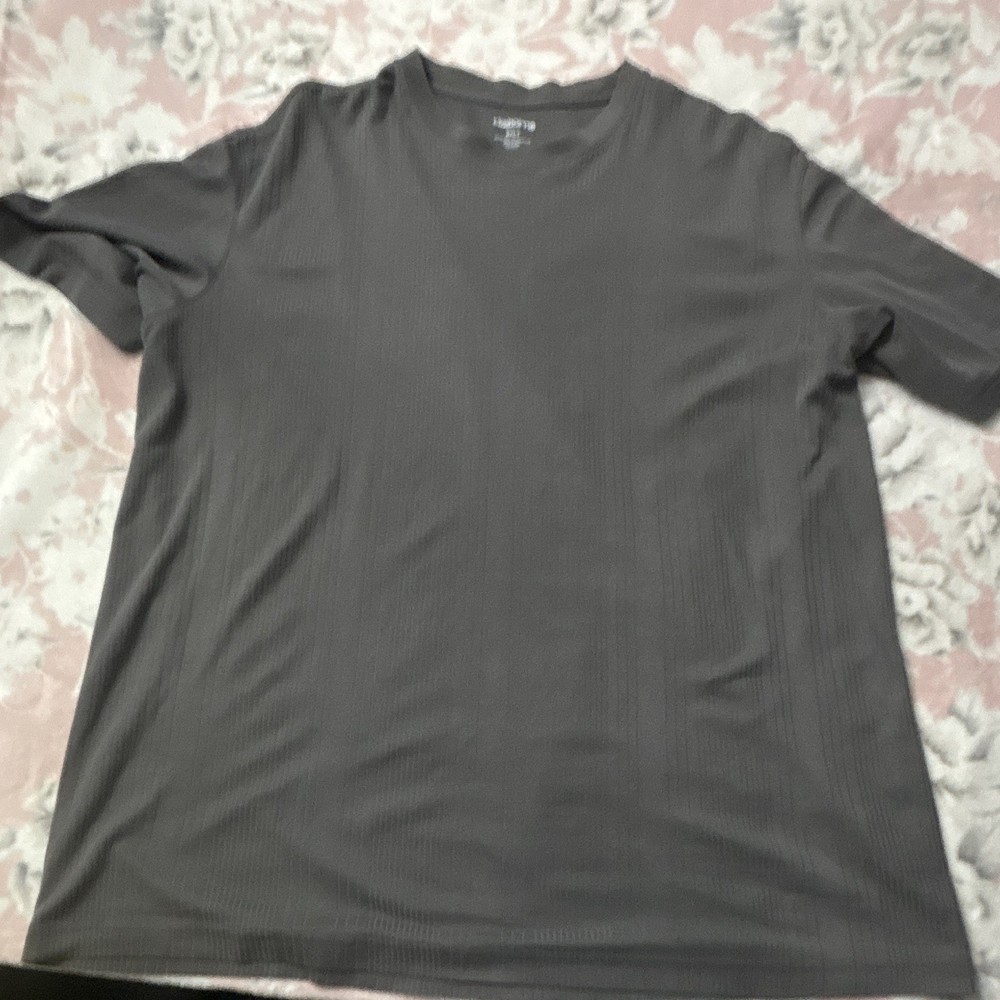Claiborne Men’s Gray Ribbed Knit Crew Neck Short Sleeve T-Shirt Big & Tall 2XLT