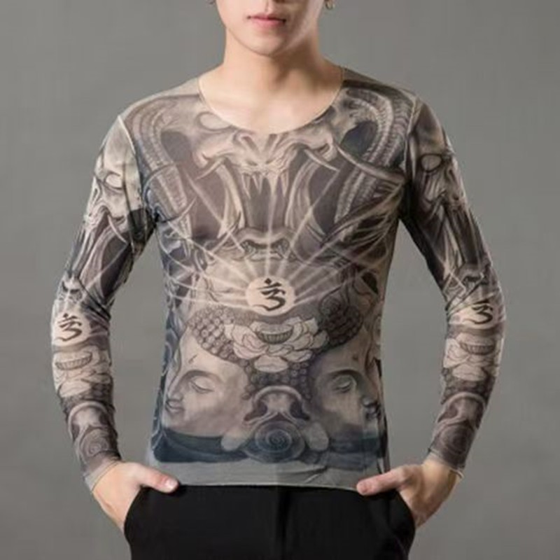 Men Women Tatto Cosplay Long Sleeves T-shirt Elastic Thin Tee