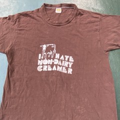 Vintage 70s Russell Mills T Shirt Cow “I Hate Non Dairy Creamer” Slogan USA Rare