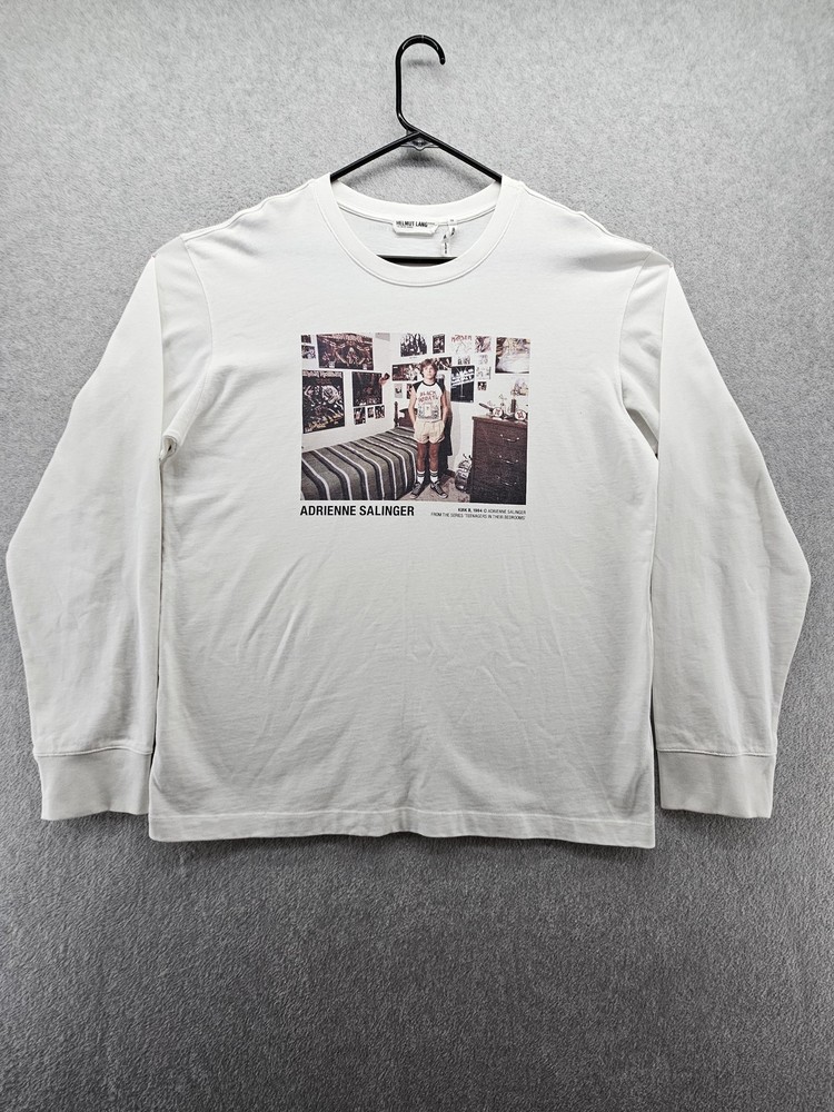 Helmut Lang Shirt Mens XL White Adrienne Salinger Photo Graphic Long Sleeve Tee
