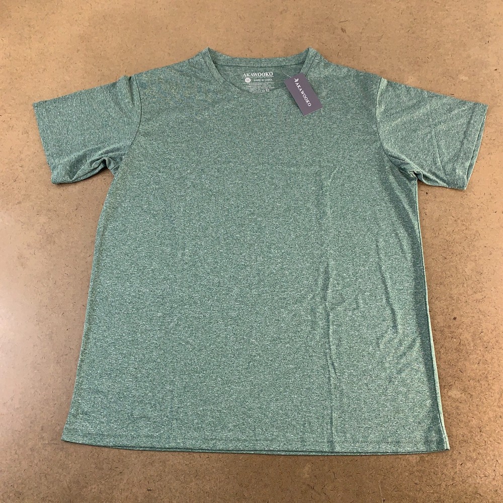 AKAWOOKO Men’s Size Large Green Heather Short Sleeve Crew Neck Athletic Tee NWT