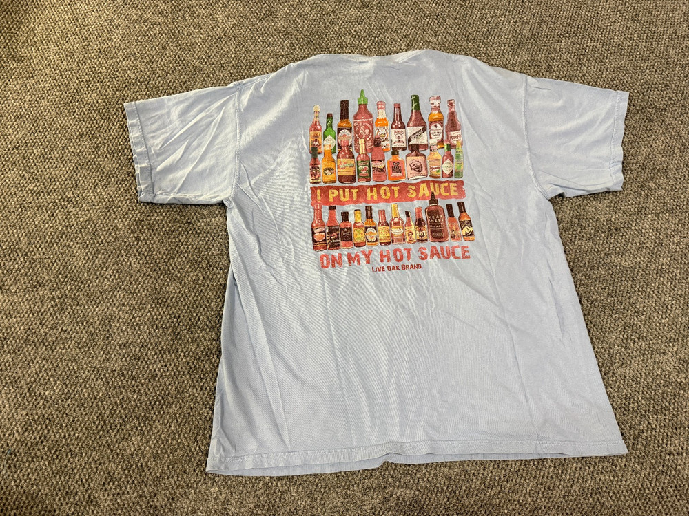 Comfort Colors t shirt mens XL blue hot sauce graphic live oak
