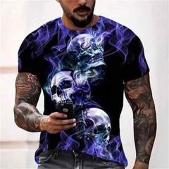 Camiseta Con Estampado 3d De Cráneo Para Hombre Camisa Corta Moda Hip-hop Lujo