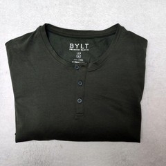 BYLT Shirt Mens XL Green Long Sleeve Henley Tagless Lightweight Stretch