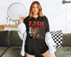 Tiger Graphic Tee, Flame 8 Ball Dice Shirt, Gothic Streetwear T Shirt, Y2K Tiger