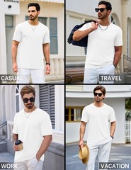 Mens T-Shirts Cotton Short Sleeve White T Shirts Summer Beach UPF 50+ Crew Ne…