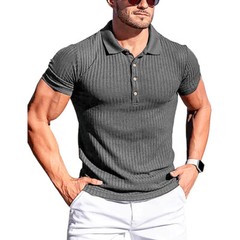 Mens Tee Short Sleeve T-Shirt Summer Ribbed Stretch Slim Fit Casual Blouse Tops